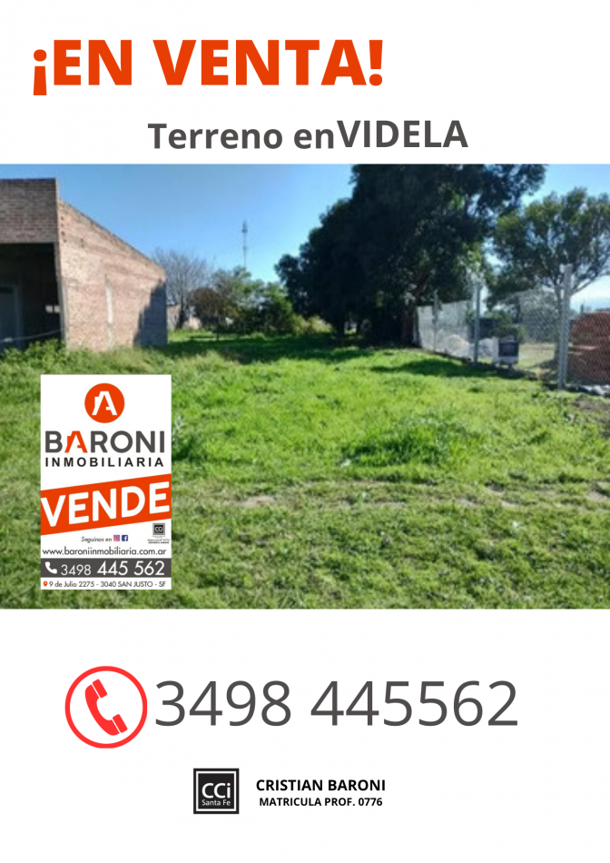 TERRENO EN VIDELA - SANTA FE  PAPELES AL DIA CON ESCRITURA