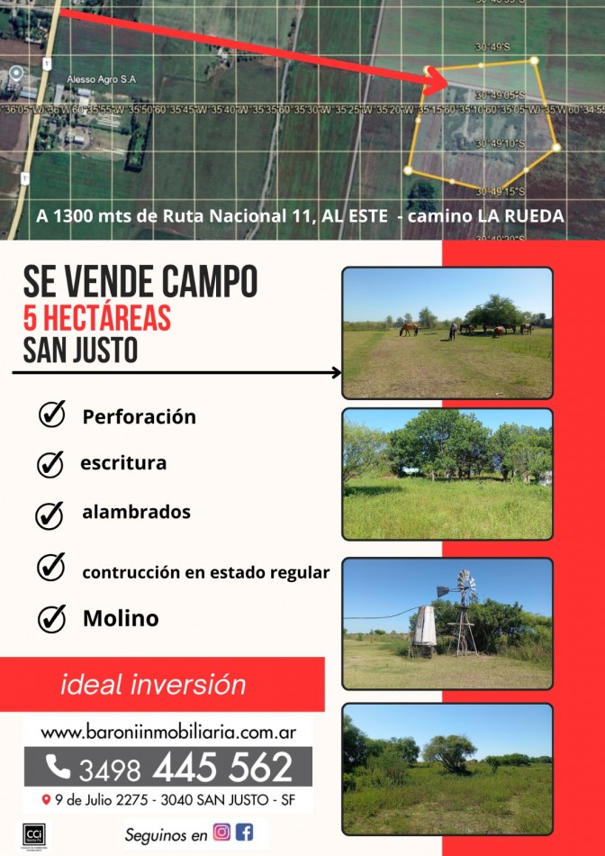 SE VENDEN 5 HECTAREAS EN SAN JUSTO PROVINCIA DE SANTA FE
