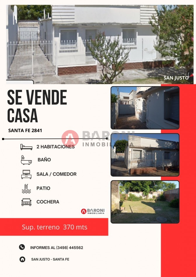 EN VENTA  - CASA EN SAN JUSTO CALLE SANTA FE 2841 - SAN JUSTO (SANTA FE).