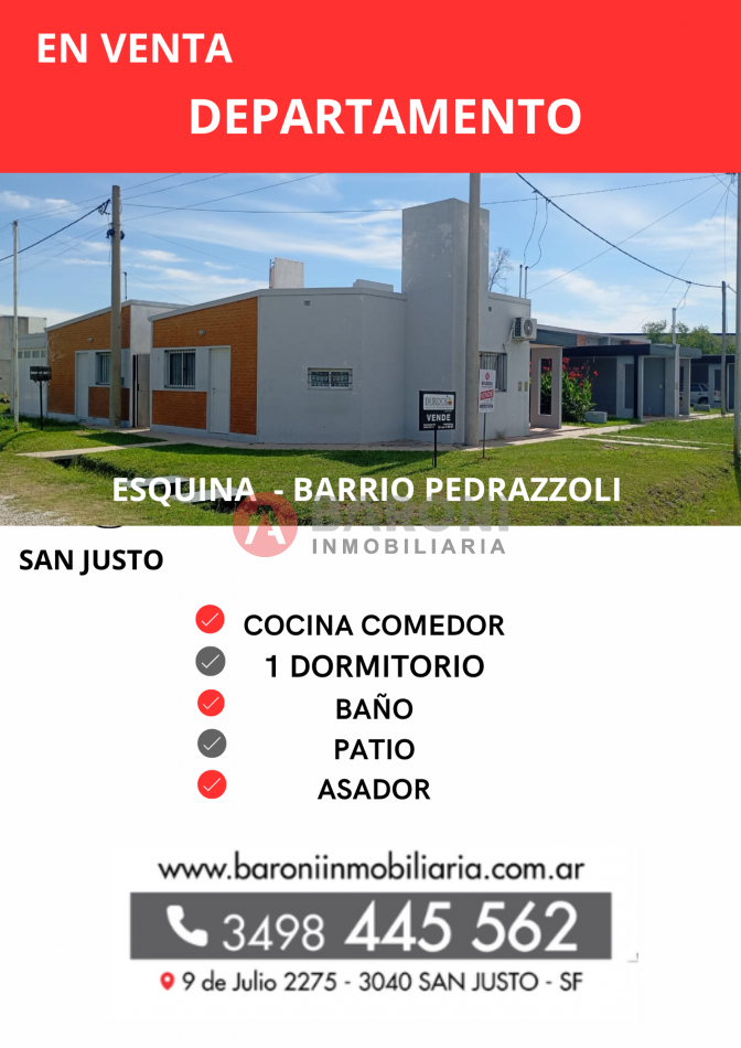 SE VENDE DEPARTAMENTO EN ESQUINA BARRIO PEDRAZZOLI - SAN JUSTO