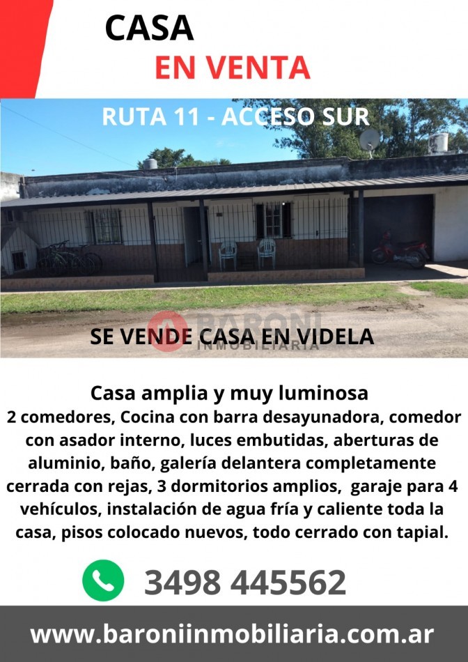 SE VENDE CASA EN VIDELA