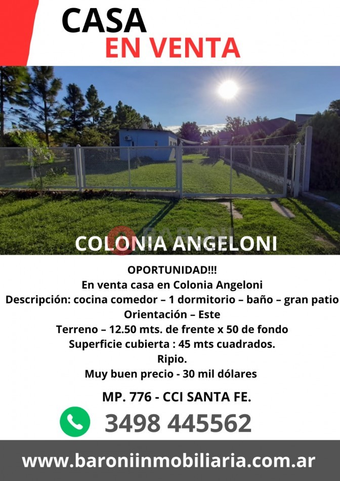 OPORTUNIDAD!!! CASA EN VENTA EN COLONIA ANGELONI