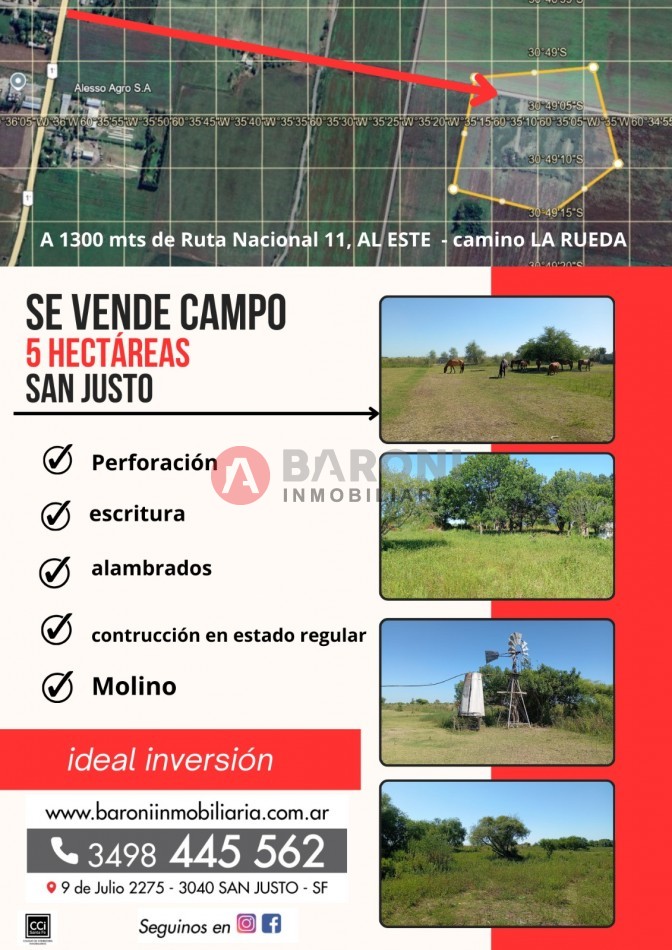 SE VENDEN 5 HECTAREAS EN SAN JUSTO PROVINCIA DE SANTA FE