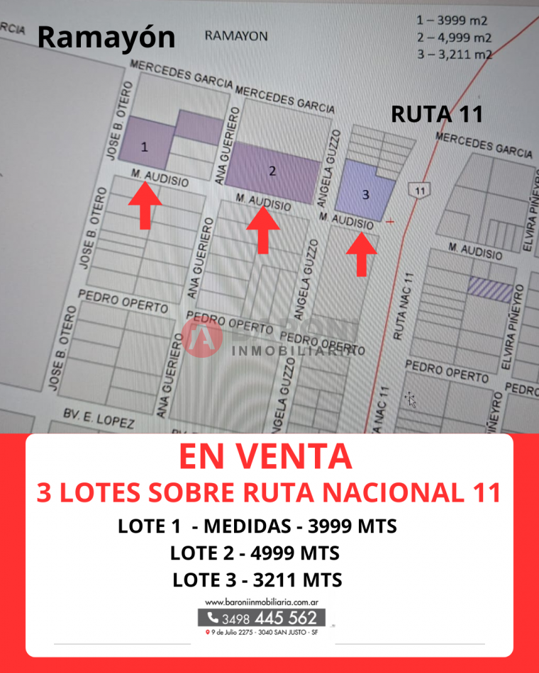 EN VENTA 3 LOTES EN RAMAYoN - SOBRE RUTA NACIONAL 11 /// GRAN OPORTUNIDAD.