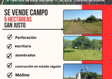 SE VENDEN 5 HECTAREAS  EN SAN JUSTO PROVINCIA DE SANTA FE 