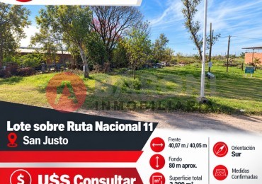 EN VENTA — TERRENO COMERCIAL / INDUSTRIAL — SAN JUSTO, SANTA FERuta Nacional N.11 — alto flujo vehicular y peatonal